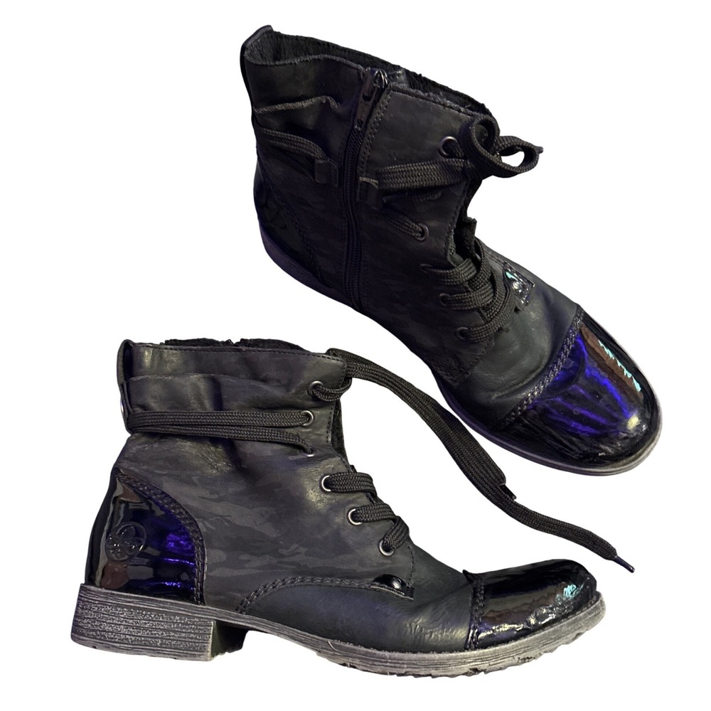 Rieker Women's Black Mixed Media Lace-Up Ankle Boots EU 41 US 9.5-10